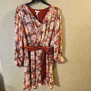 LC Lauren Conrad New Womens Multicolored Floral Long Sleeve Dress Ruffle Hem 4X